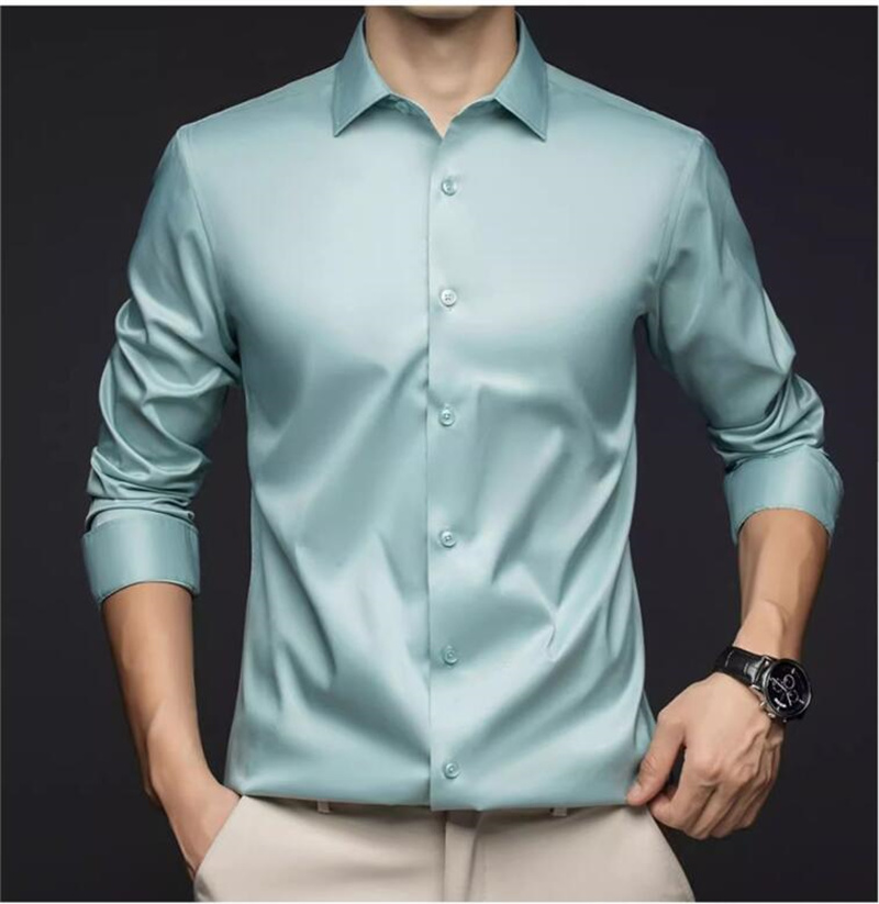 Mens Satin Silk Dress Shirt - Chemises professionnelles à manches longues pour