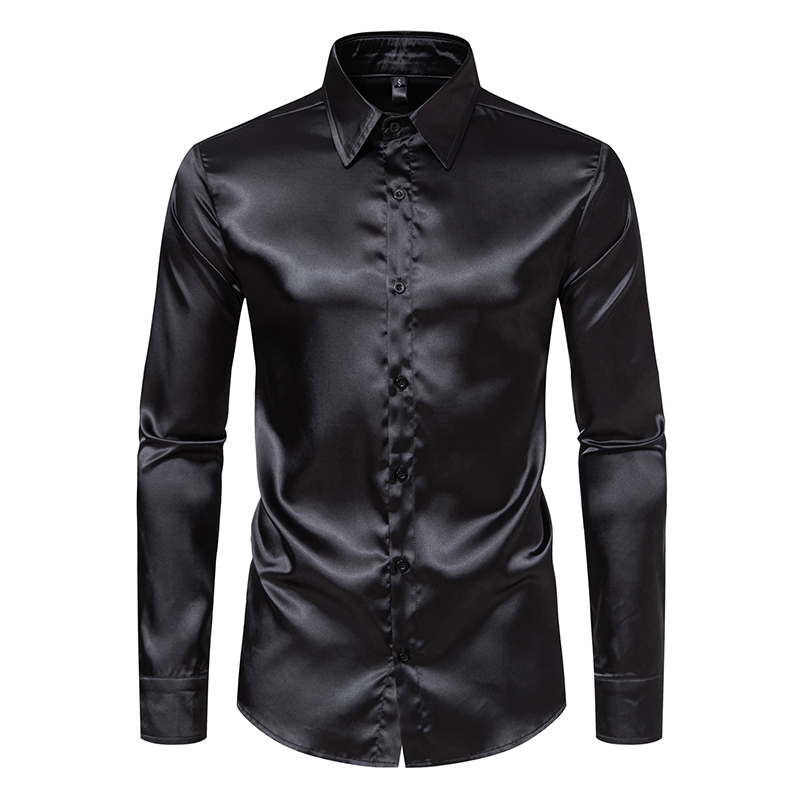 Mens Satin Silk Dress Shirt - Chemises de luxe en Satin noir