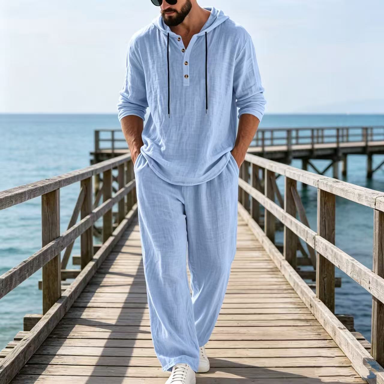 Mens Linen Shirt Long Sleeve - Ensemble décontracté homme en lin printemps-automne