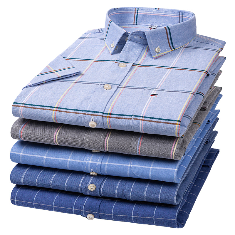 Oxford Cotton Casual Shirt Business - Chemise rayée à carreaux à manches