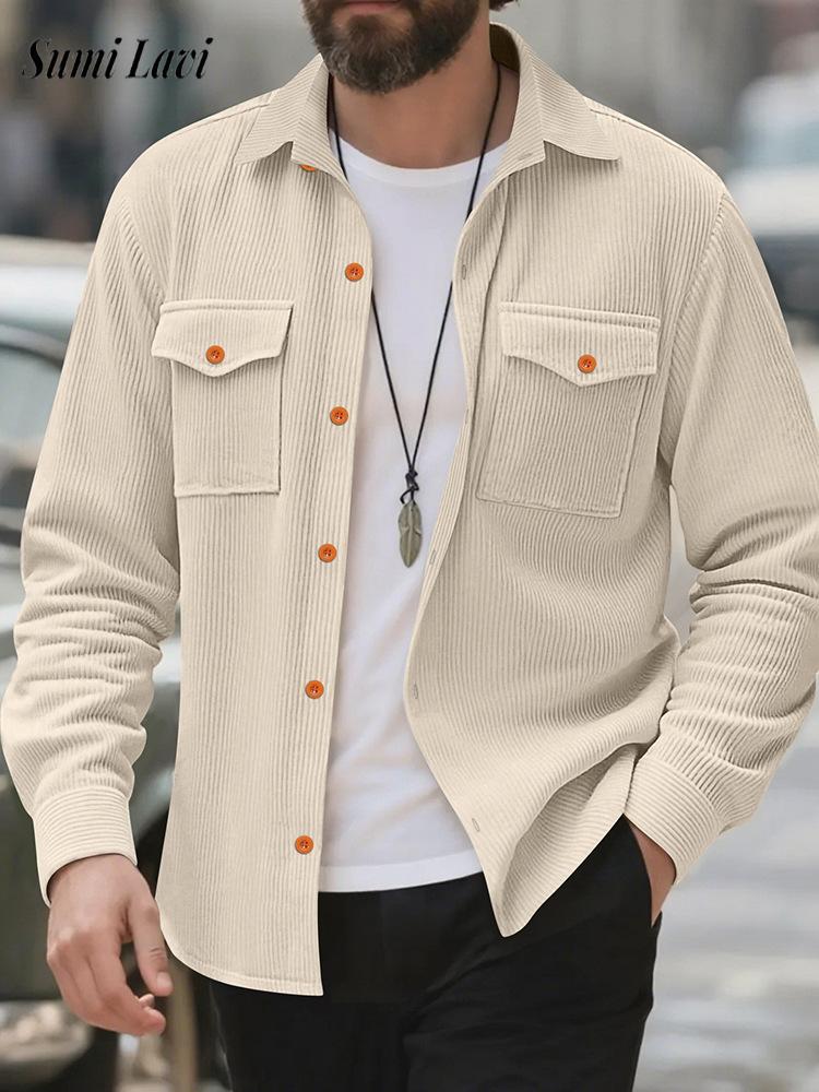 Corduroy Button Up Shirt Men - Veste chemise en velours côtelé pour