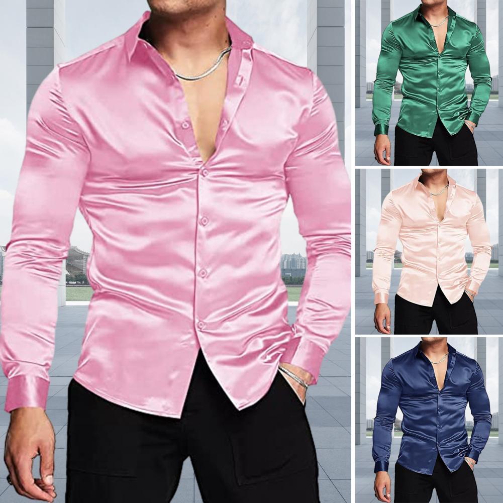 Mens Satin Silk Dress Shirt - InjSatin-Chemise habillée de luxe pour hommes,