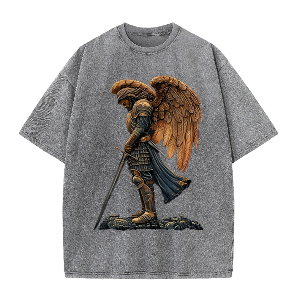 Acid Wash Vintage Graphic T Shirt - T-shirt gris délavé à l'acide avec