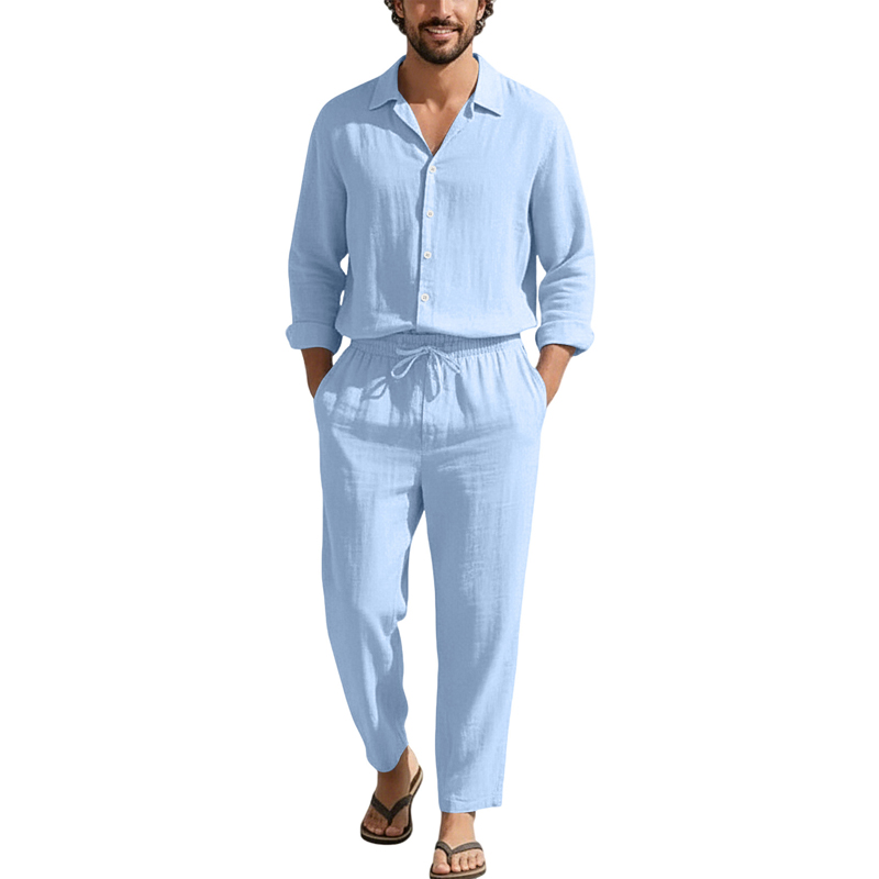 Mens Linen Shirt Long Sleeve - Ensembles décontractés en lin printemps-été, chemise