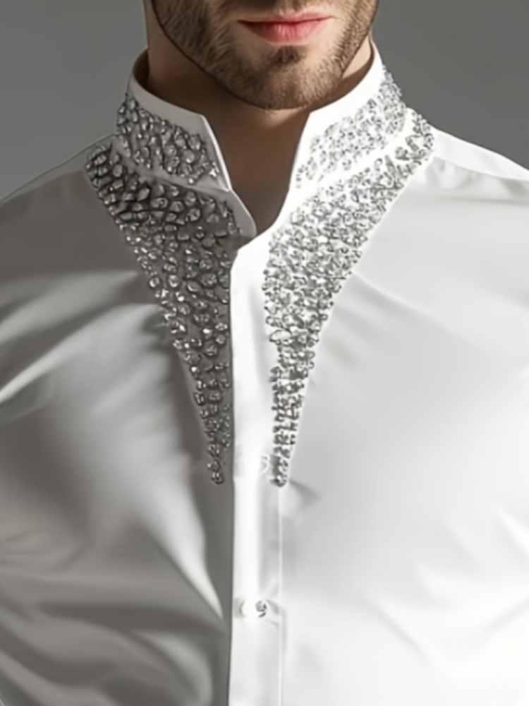 Chemise de luxe pour homme à s - Mandarin Collar Formal Shirt Slim Fit avis et prix