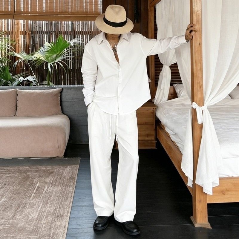 Ensemble en lin blanc, chemise - Mens Linen Shirt Long Sleeve avis et prix