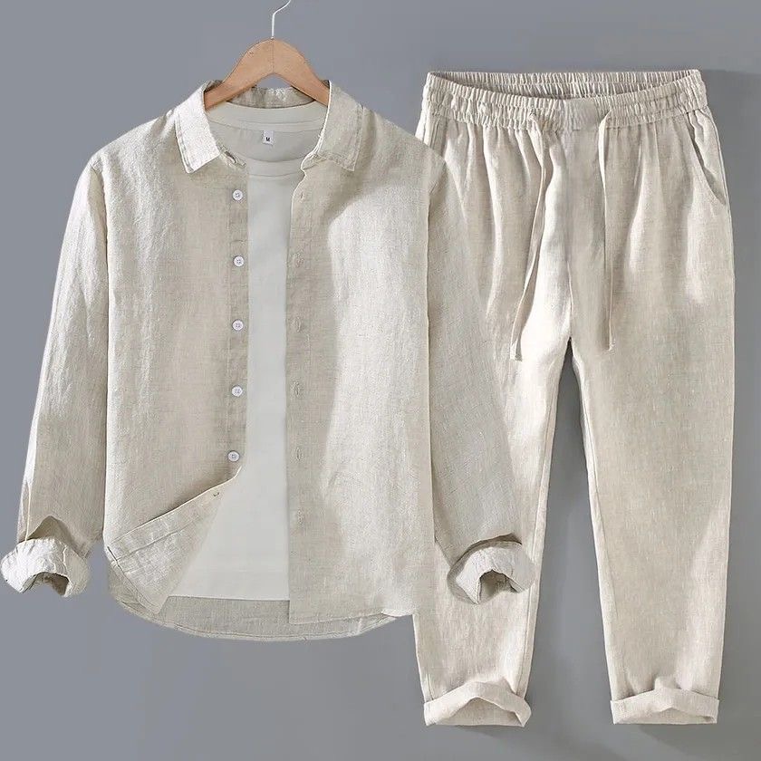 Ensemble en lin blanc, chemise - Mens Linen Shirt Long Sleeve avis et prix
