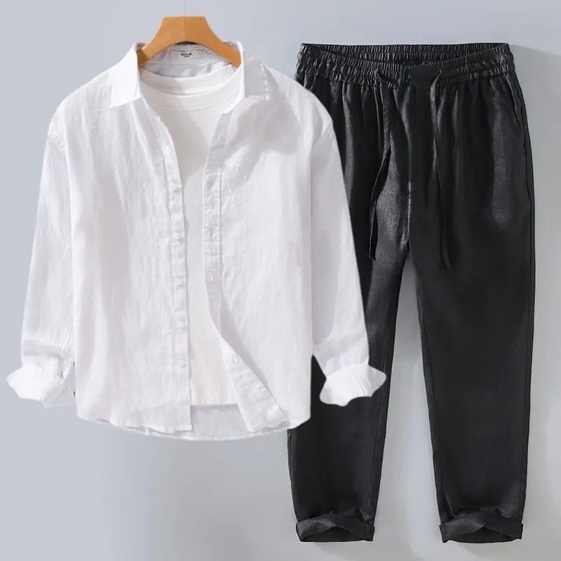 Ensemble en lin blanc, chemise - Mens Linen Shirt Long Sleeve avis et prix