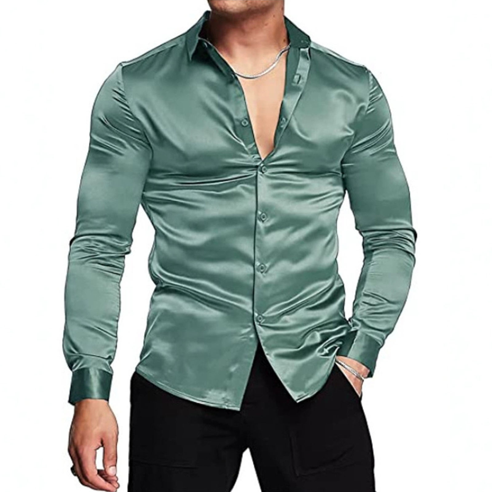 Printemps automne soie Satin c - Mens Satin Silk Dress Shirt avis et prix