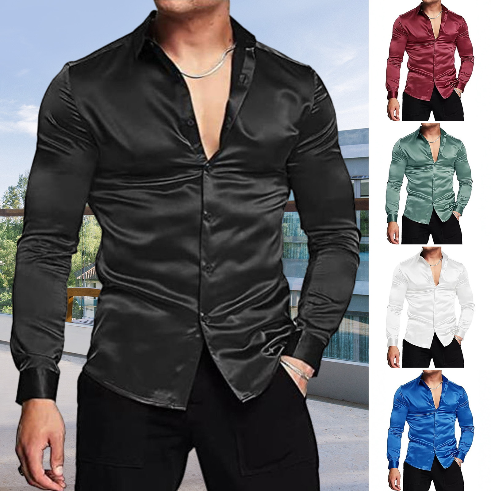 InjSatin-Chemise habillée de l - Mens Satin Silk Dress Shirt avis et prix