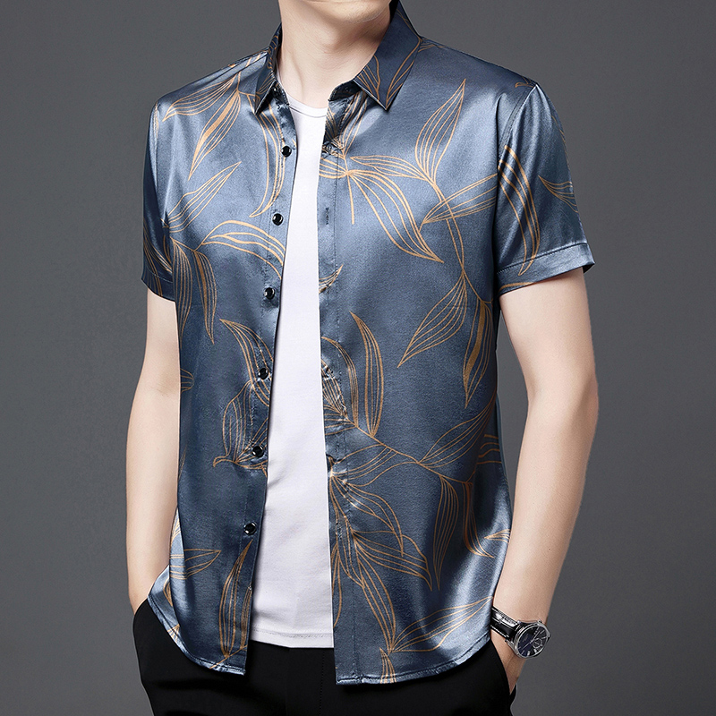 Chemise à manches courtes en S - Mens Satin Silk Dress Shirt avis et prix