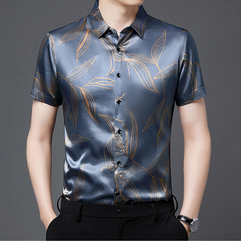 Chemise à manches courtes en S - Mens Satin Silk Dress Shirt avis et prix