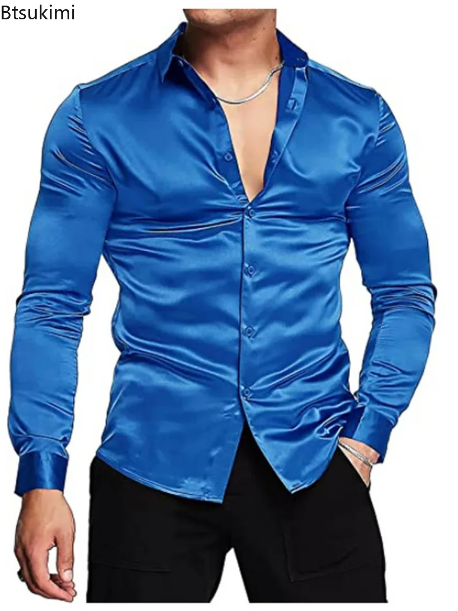 Nouveau 2026 hommes luxueux br - Mens Satin Silk Dress Shirt avis et prix