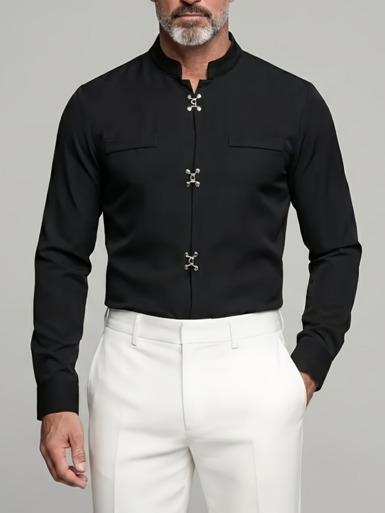 Chemise de luxe pour homme à c - Mandarin Collar Formal Shirt Slim Fit avis et prix